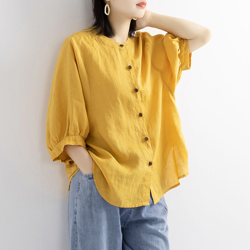 Woman Button up Tops Cotton Linen Shirt Blouses