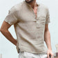 Men's Short V-neck single Cotton Linen Breathable Shirt