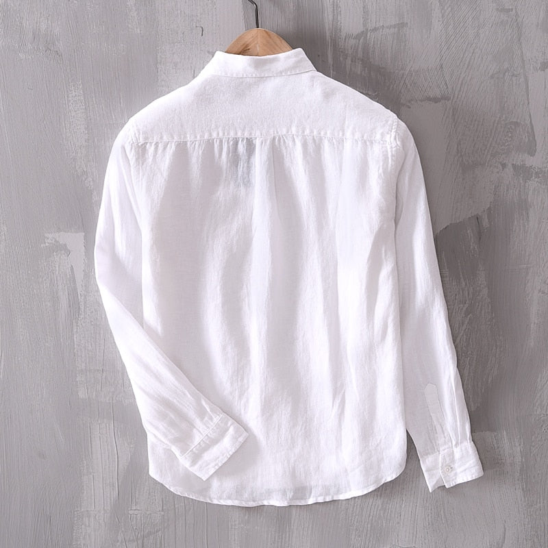 Men Full Sleeve Square Collar Linen Shirt