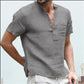 Men's Short V-neck single Cotton Linen Breathable Shirt