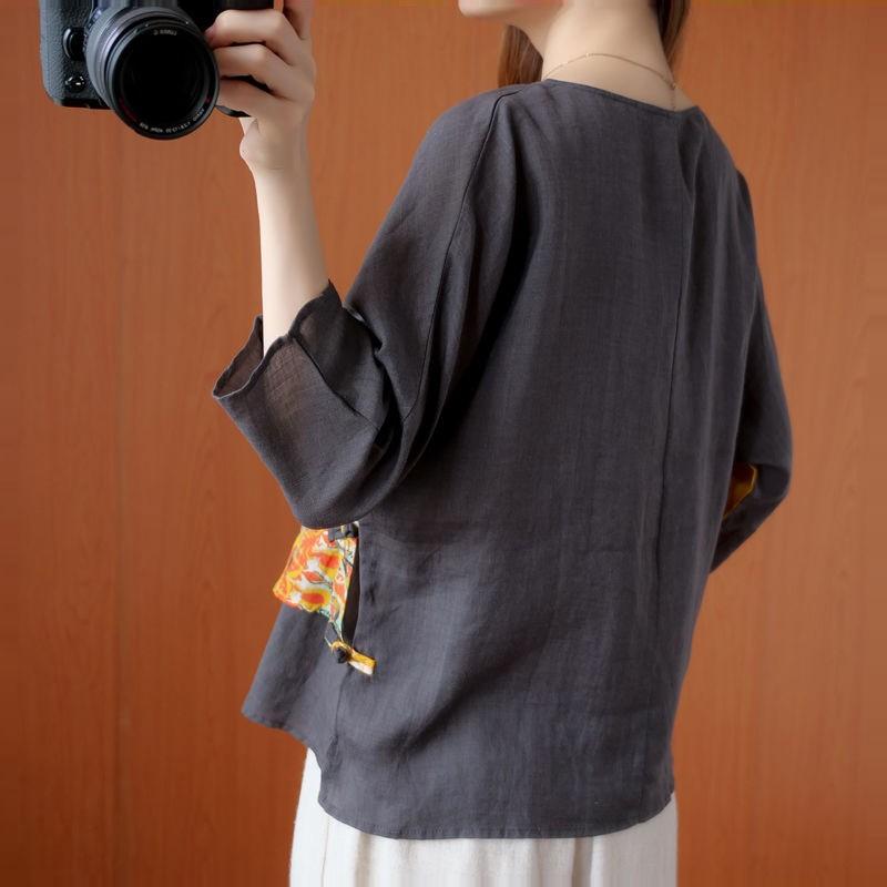 Women's half Sleeve V-Neck Oversized COTTON Linen T-Shirt