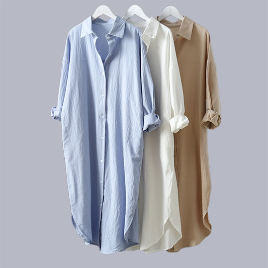 Women's Long Sleeve V-Neck Linen Cottons Shirt