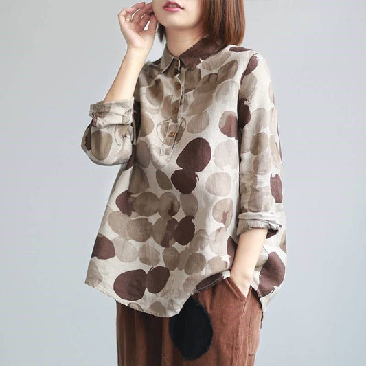 Women's Long Sleeve Cotton Linen Button Shirt