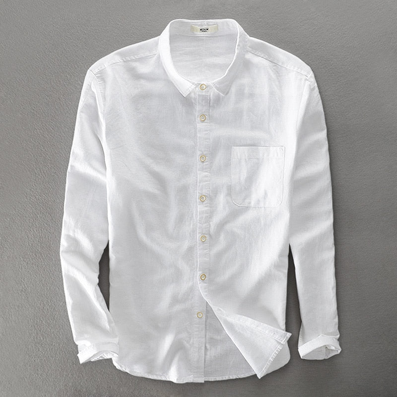 Men's Long-sleeved Top - Cotton and Linen Shirts