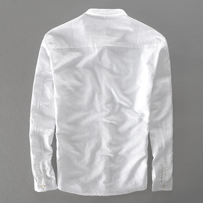 Men's Long-sleeved Top - Cotton and Linen Shirts