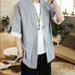 Men's Short Sleeve Streetwear Black COTTON Linen Shirts