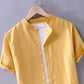 Men's Solid Stand Collar Linen and Cotton Casual Shirt