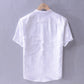 Men's Solid Stand Collar Linen and Cotton Casual Shirt