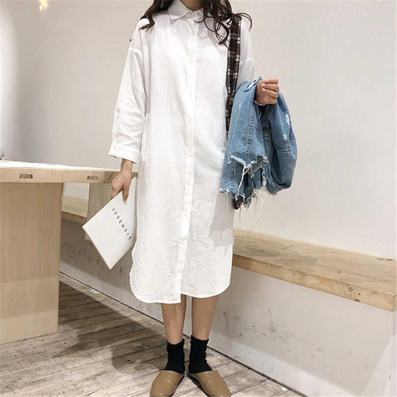 Women's Long Sleeve V-Neck Linen Cottons Shirt