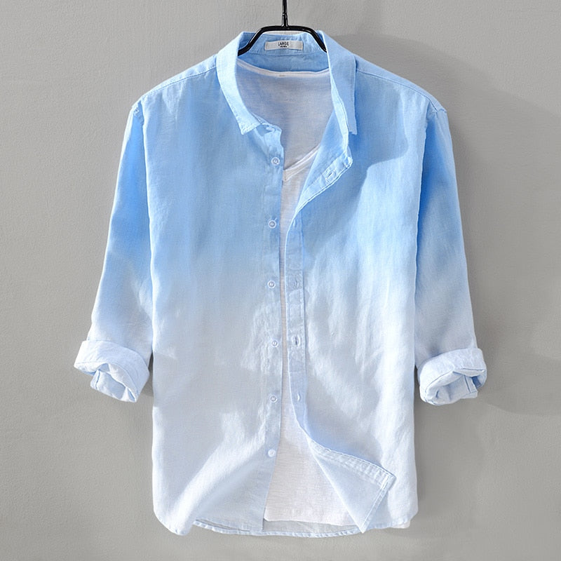 Men Three-Quarter Sleeve Pure Linen Shirt