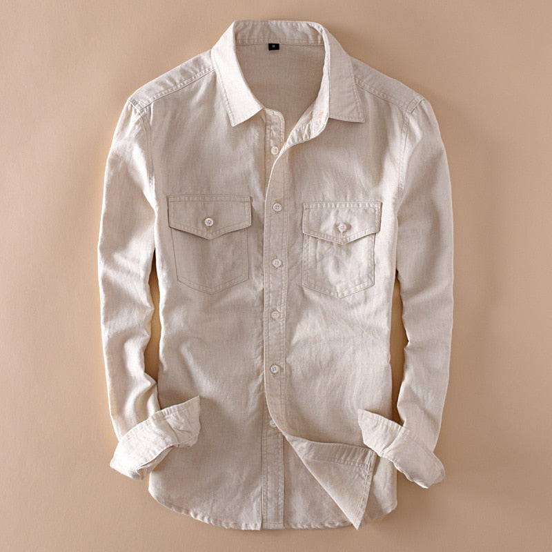 Men's Full Sleeve Turn-down Collar Linen Cotton Shirt