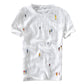 Men's Short Sleeve Round Neck Embroidery Stitching Linen Shirt