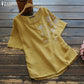 Women's Short Sleeve O Neck Cotton Linen Shirt