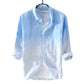 Men Three-Quarter Sleeve Pure Linen Shirt