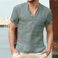 Men's Short V-neck single Cotton Linen Breathable Shirt