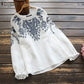 Women's Long Sleeve Embroidery O Neck Cotton Linen Shirt