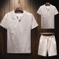 Men's Short Sleeve V-neck Tees Cotton Linen T-shirt