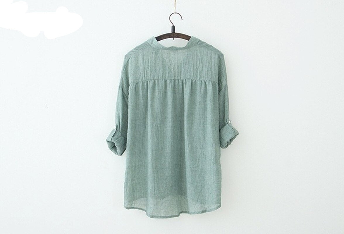 Women's Casual Oversized Sun Protection Cotton Linen Shirt