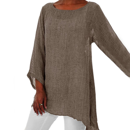 Women's  Long Sleeve O-Neck Cotton Linen Shirts