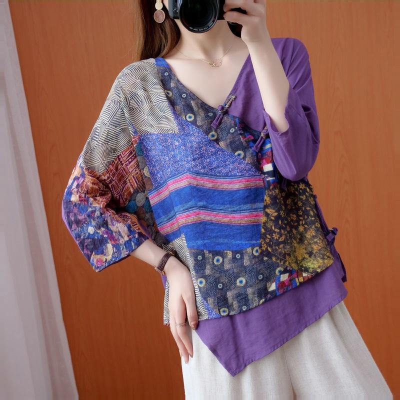 Women's half Sleeve V-Neck Oversized COTTON Linen T-Shirt