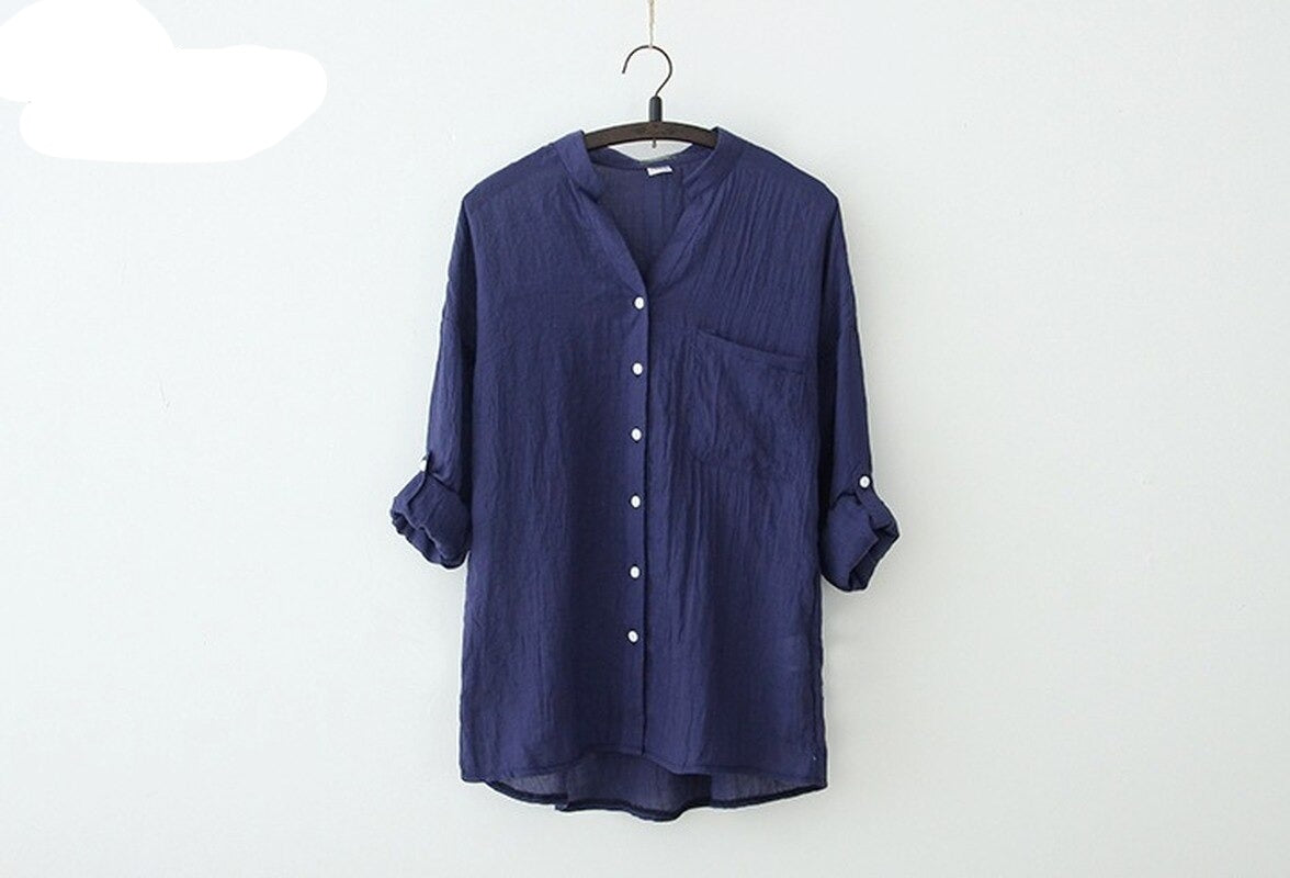 Women's Casual Oversized Sun Protection Cotton Linen Shirt – Linen