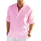 Men's Casual Loose Fit Cotton Linen V-neck Long Sleeve T-shirt