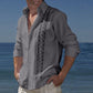 Men's Printed Cotton Linen Shirt with Button Turn-down Collar