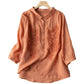 Women's Vintage Floral Embroidery Cotton Linen Casual Shirt