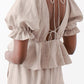 Women's Puff Sleeve Deep V-Neck COTTON Linen Shirt