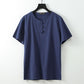 Men Short Sleeve O-Neck Buttons Linen Tees Tops