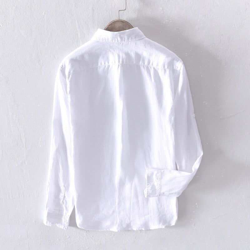 Men's Long-Sleeved  Button-Up Top Linen Shirt