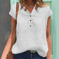 Women's Short Sleeve Buttons V-Neck Cotton Linen T-shirt