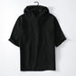 Men's Short Sleeve White Linen Hooded Shirt with Buttons