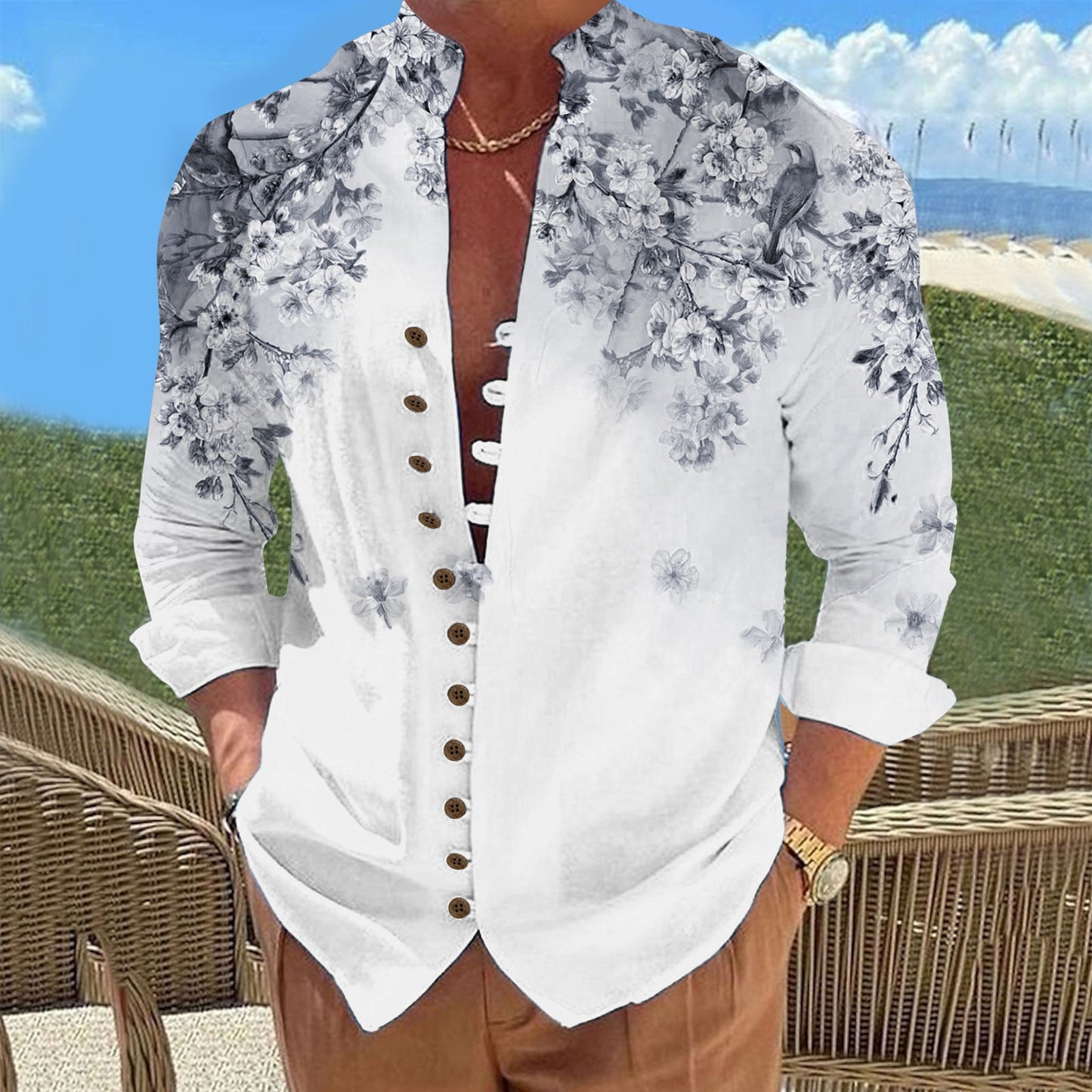 Men's Long Sleeve Button-Up Casual Imitation Linen Shirts