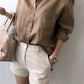 Women's Long Sleeve Cotton Linen Top Tunics Shirt