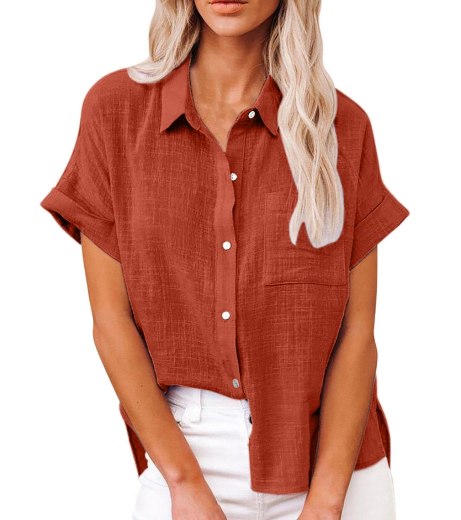Women's Short Sleeve Cotton Linen Loose Blouse – Linen Shirts Canada 🍁