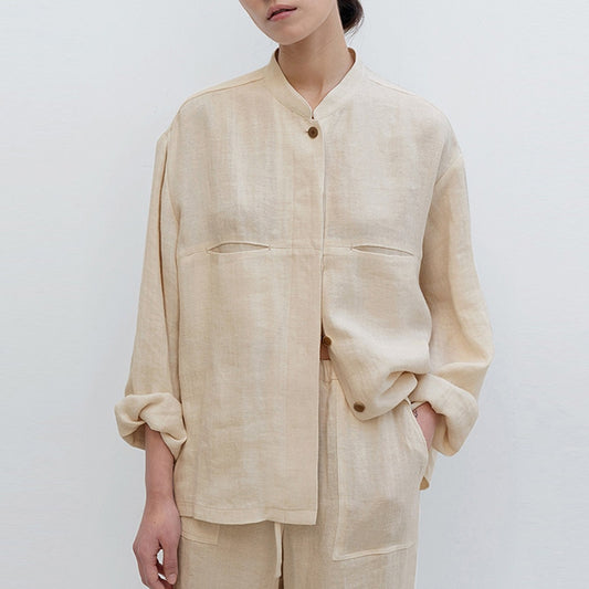 Women's  Long Sleeve Button-Up Linen Shirts