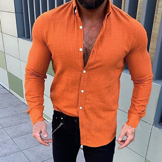 Men's Long Sleeved Linen Cotton Solid Shirt
