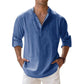 Men Long Sleeve Henley Beach Cotton Linen Shirts
