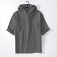 Men's Short Sleeve White Linen Hooded Shirt with Buttons