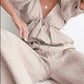 Women's Puff Sleeve Deep V-Neck COTTON Linen Shirt
