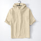 Men's Short Sleeve White Linen Hooded Shirt with Buttons
