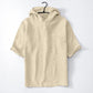Men's Short Sleeve White Linen Hooded Shirt with Buttons
