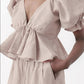 Women's Puff Sleeve Deep V-Neck COTTON Linen Shirt