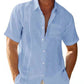 Men's Short Sleeve Turn-down Collar Cotton Linen Shirt