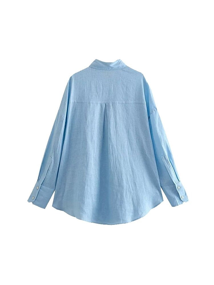 TRAF Women  Long Sleeve Button-up Linen Shirts