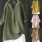 Women - Long Sleeved Cotton Linen Blouse Shirt