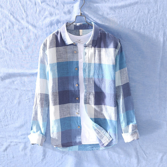 Men's Long Sleeve Turn-down Collar Cotton Linen Shirt