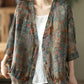 Women's Three Quarter Sleeve V-Neck Loose Cotton Linen Tops