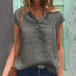 Women's Short Sleeve Buttons V-Neck Cotton Linen T-shirt